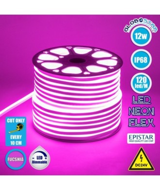 GLOBOSTAR® OVALE 70567 Ταινία Neon Flex LED 12W-m 600lm-m 120° DC 24V Αδιάβροχο IP65 120 x SMD2835 Chip-m Ροζ Dimmable - Sanan SMD Chip - Μ100 x Π0.8 x Υ1.6cm - 3 Χρόνια Εγγύηση